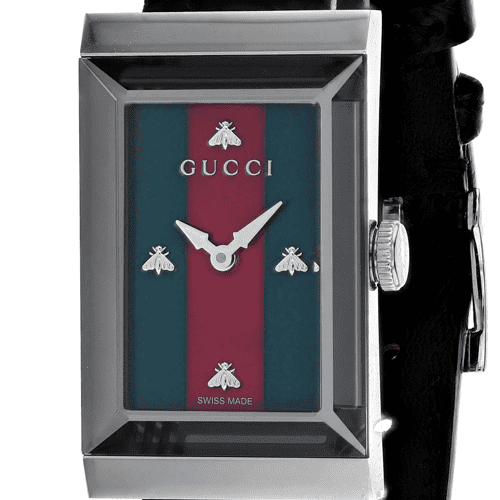 Gucci G-Frame Mother of Pearl Green & Red Dial Black Leather Strap Watch For Women - YA147403 Buy Now By Gucci