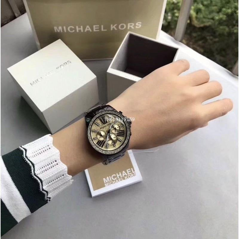 Michael Kors Wren Chronograph Gold Dial Black Steel Strap Watch for Women - MK5961 Buy Now By Michael Kors