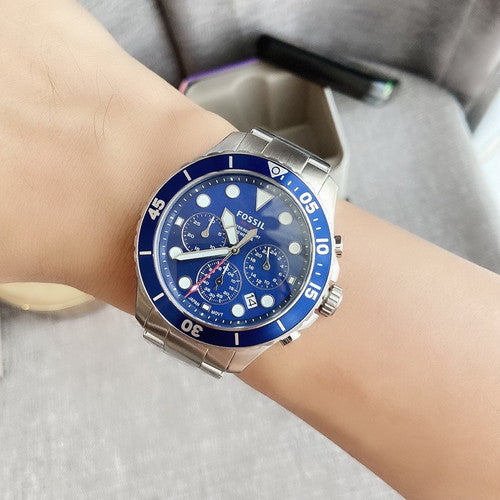 Fossil FB-03 Chronograph Blue Dial Silver Steel Strap Watch for Men - FS5724 Buy Now By Fossil