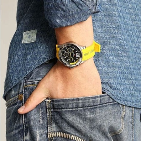 Tommy Hilfiger Sports Multifunction Black Dial Yellow Rubber Strap Watch for Men - 1791144 Buy Now By Tommy Hilfiger