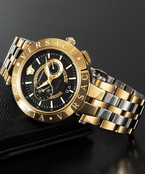 Versace V-Race Quartz Black Dial Gold Steel Strap Watch For Men - VEBV00519 Buy Now By Versace