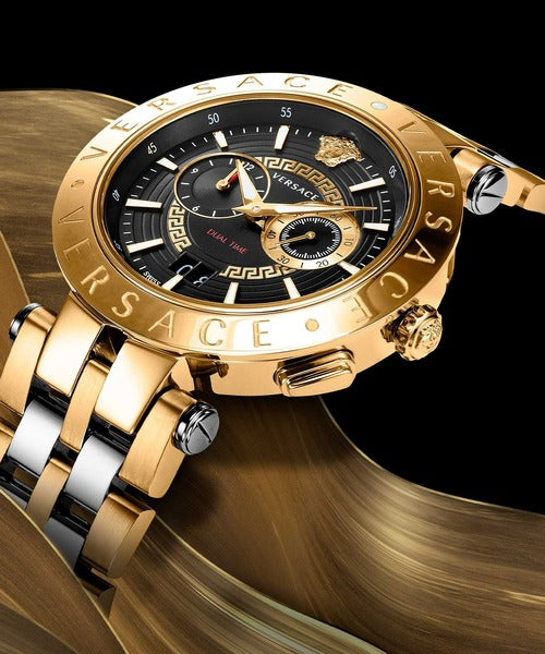 Versace V-Race Quartz Black Dial Gold Steel Strap Watch For Men - VEBV00519 Buy Now By Versace