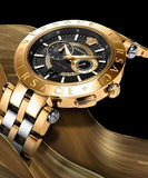 Versace V-Race Quartz Black Dial Gold Steel Strap Watch For Men - VEBV00519 Buy Now By Versace