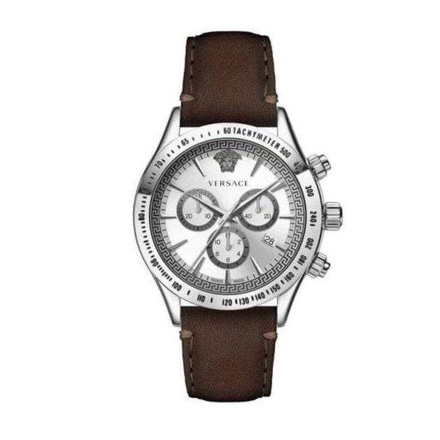 Versace Classic Chronograph Quartz Silver Dial Brown Leather Strap Watch For Men - VEV700119 Buy Now By Versace