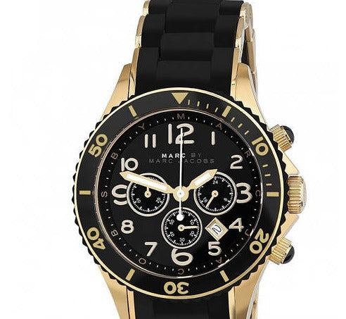Marc Jacobs Rock Chronograph Black Dial Black Silicone Strap Watch for Women - MBM2552 Buy Now By Marc Jacobs