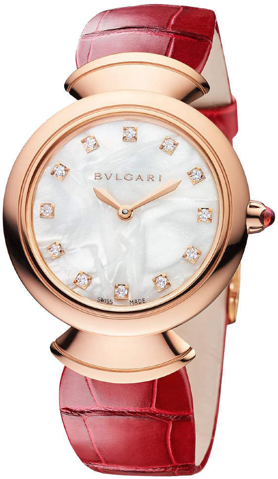 Bvlgari Divas Dream Diamonds Mother of Pearl Dial Red Leather Strap Watch for Women - DREAM102840 Buy Now By Bvlgari
