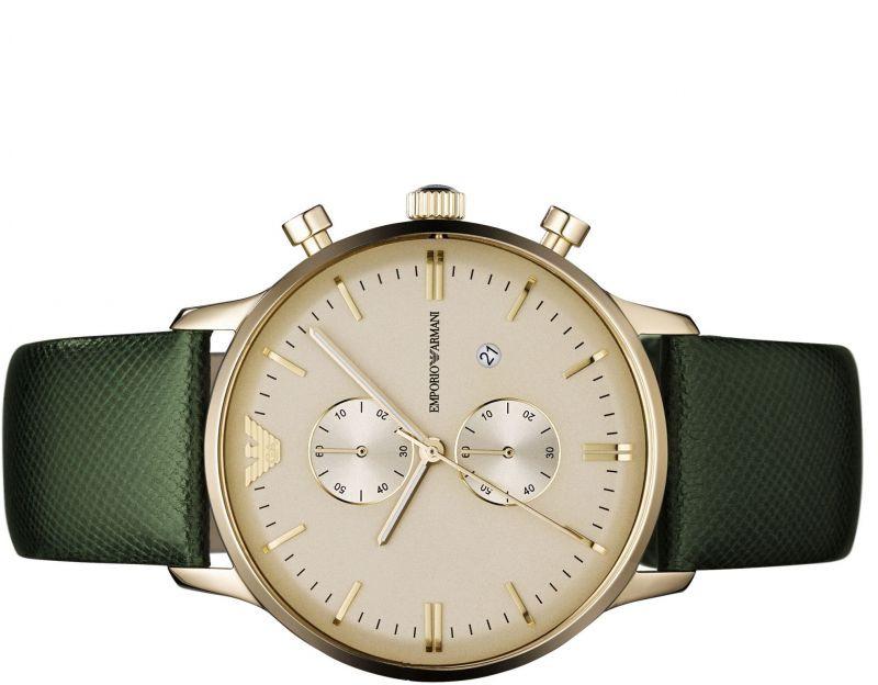 Emporio Armani Chronograph Champagne Dial Green Leather Strap Watch For Men - AR1722 Buy Now By Emporio Armani