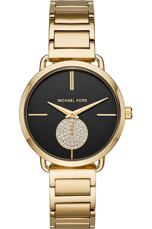 Michael Kors Portia Black Dial Gold Steel Strap Watch for Women - MK3788 Buy Now By Michael Kors
