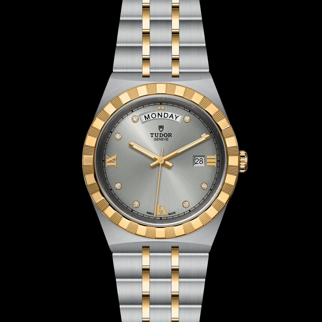 Tudor Royal Diamonds Automatic Grey Dial Two Tone Steel Strap Watch for Men - M28603-0002 Buy Now By Tudor