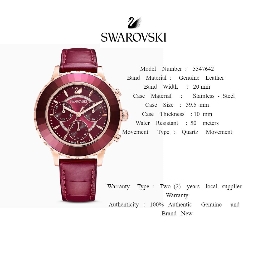 Swarovski Octea Lux Chrono Red Dial Red Leather Strap Watch for Women - 5547642 Buy Now By Swarovski