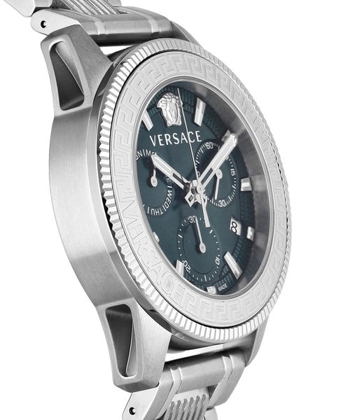 Versace Greca Action Chronograph Quartz Green Dial Silver Steel Strap Watch for Men - VE3J00422 Buy Now By Versace