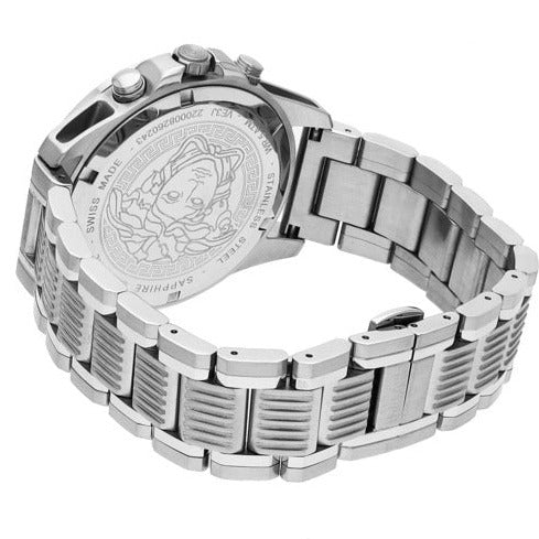 Versace Greca Action Chronograph Quartz Green Dial Silver Steel Strap Watch for Men - VE3J00422 Buy Now By Versace
