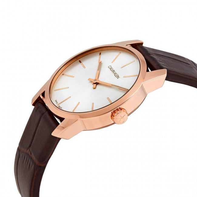 Calvin Klein City White Mother of Pearl Dial Brown Leather Strap Watch for Women - K2G23620 Buy Now By Calvin Klein