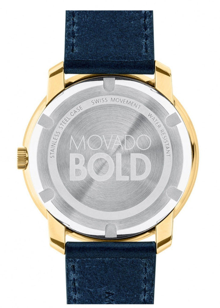 Movado Bold Gold Dial Blue Leather Strap Watch For Men - 3600469 Buy Now By Movado