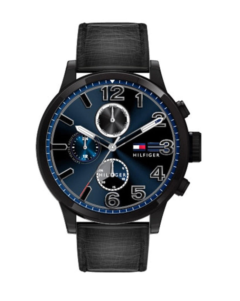 Tommy Hilfiger Jackson Quartz Blue Dial Black Leather Strap Watch for Men - 1791241 Buy Now By Tommy Hilfiger