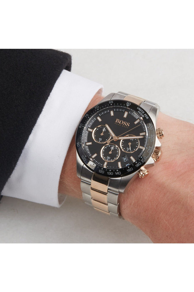 Hugo Boss Here Chronograph Black Dial Two Tone Steel Strap Watch for Men - 1513757 Buy Now By Hugo Boss