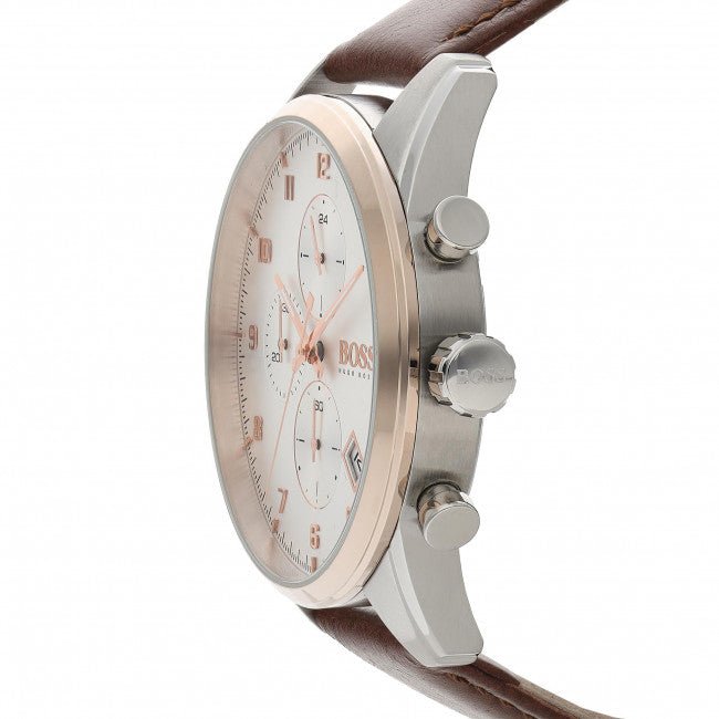 Hugo Boss Skymaster White Dial Brown Leather Strap Watch for Men - 1513786 Buy Now By Hugo Boss