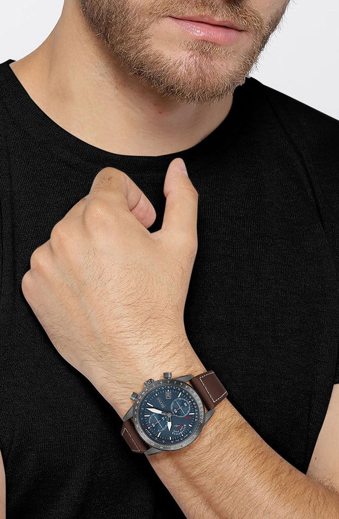 Hugo Boss Pilot Edition Blue Dial Brown Leather Strap Watch for Men - 1513852 Buy Now By Hugo Boss