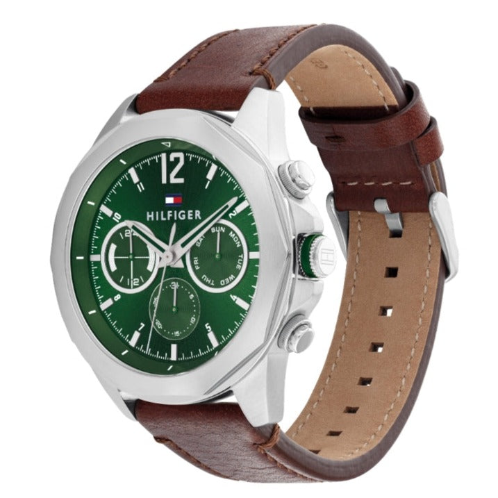 Tommy Hilfiger Lars Chronograph Green Dial Brown Leather Strap Watch For Men - 1792064 Buy Now By Tommy Hilfiger