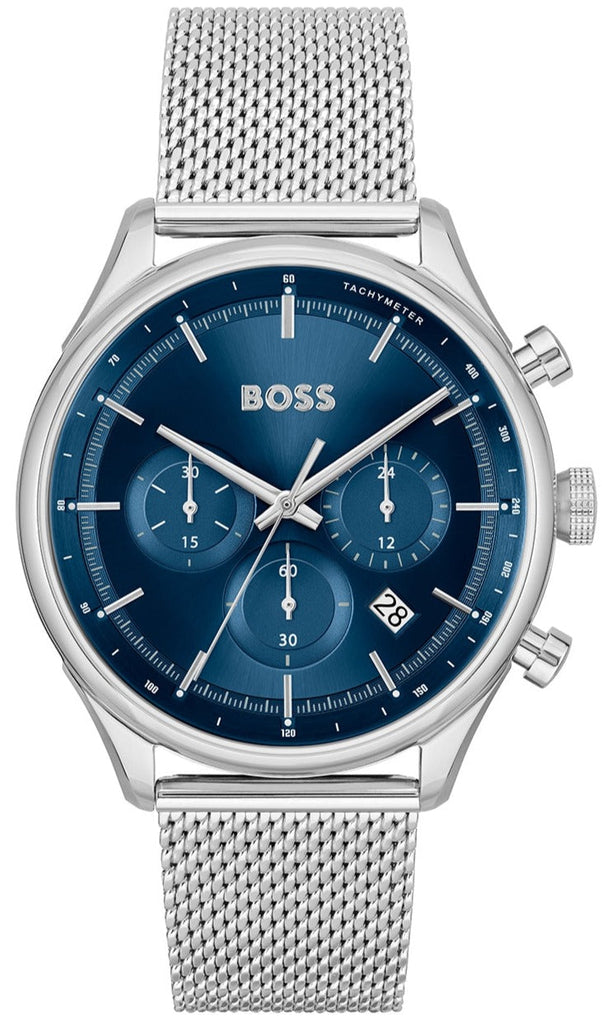 Hugo Boss Gregor Chronograph Blue Dial Silver Mesh Bracelet Watch For Men - 1514052 Buy Now By Hugo Boss