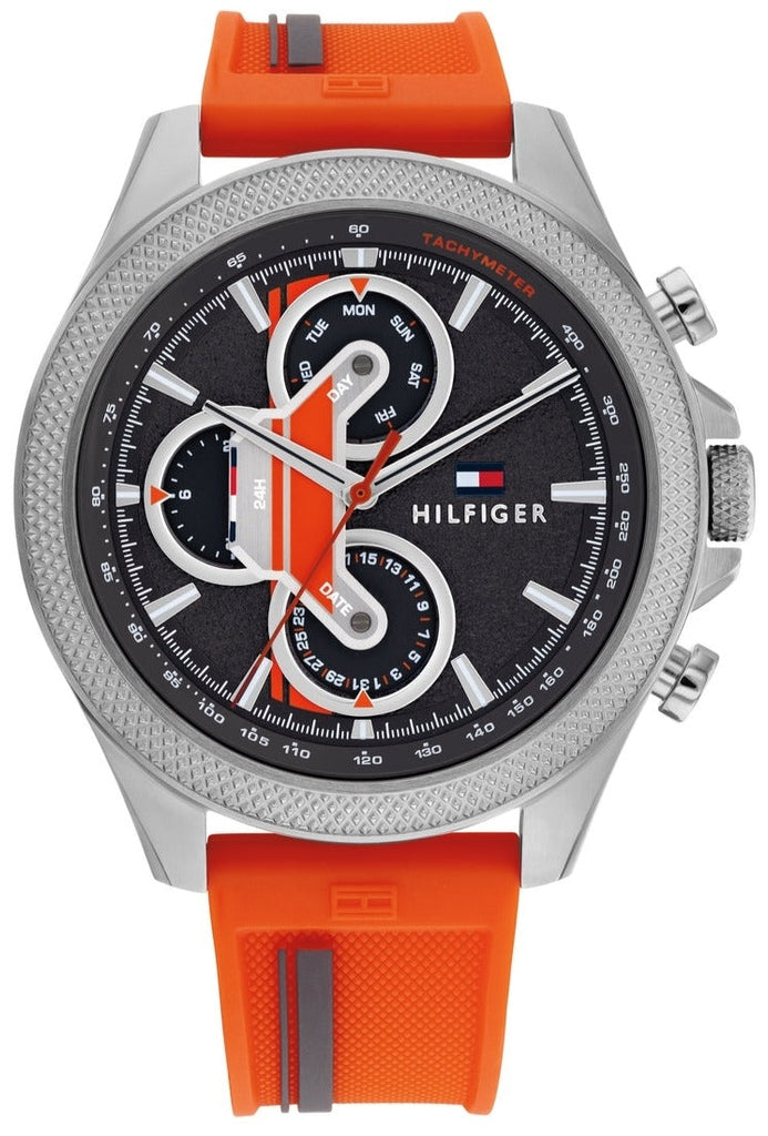 Tommy Hilfiger Clark Chronograph Grey Dial Orange Rubber Strap Watch For Men - 1792084 Buy Now By Tommy Hilfiger