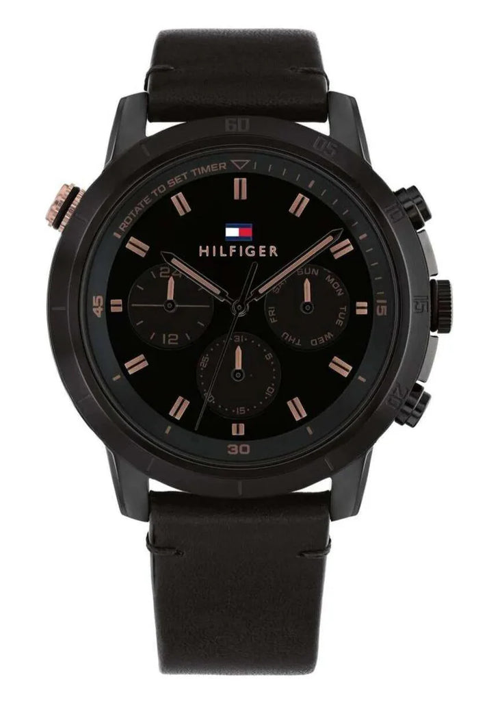 Tommy Hilfiger Troy Chronograph Black Dial Black Leather Strap Watch For Men - 1792110 Buy Now By Tommy Hilfiger