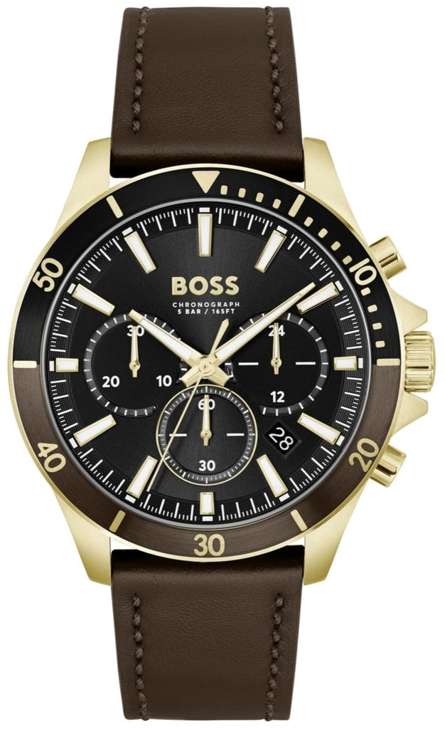 Hugo Boss Troper Chronograph Black Dial Brown Leather Strap Watch For Men - 1514100 Buy Now By Hugo Boss