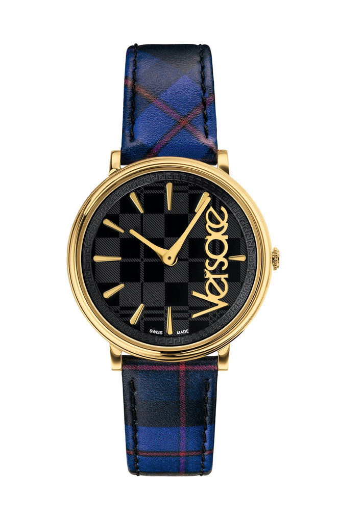 Versace V-Circle Black Dial Blue Leather Strap Watch for Women - VE8100218 Buy Now By Versace