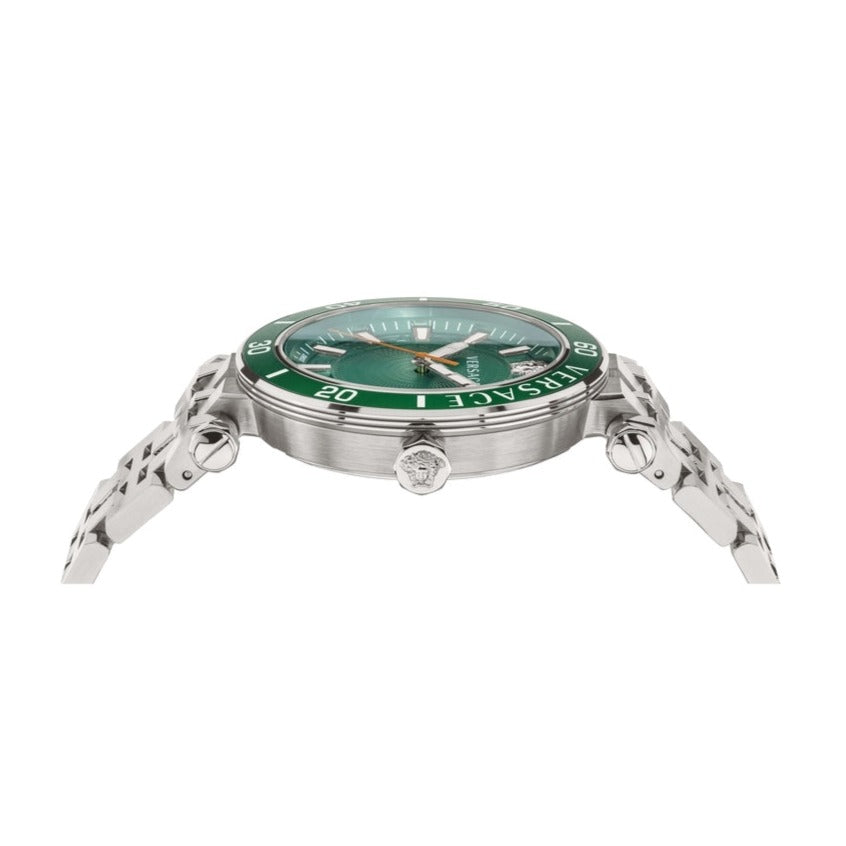 Versace Greca Sport Quartz Green Dial Silver Steel Strap Watch For Men - VEZ300421 Buy Now By Versace