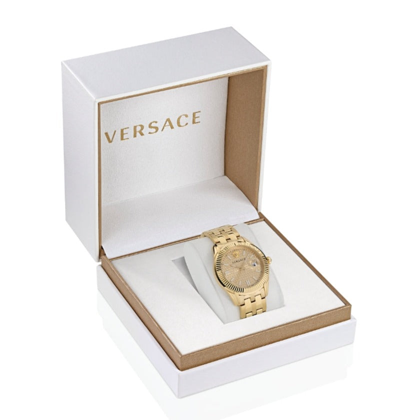 Versace Greca Time Quartz Gold Dial Gold Steel Strap Watch For Men - VE3K00522 Buy Now By Versace