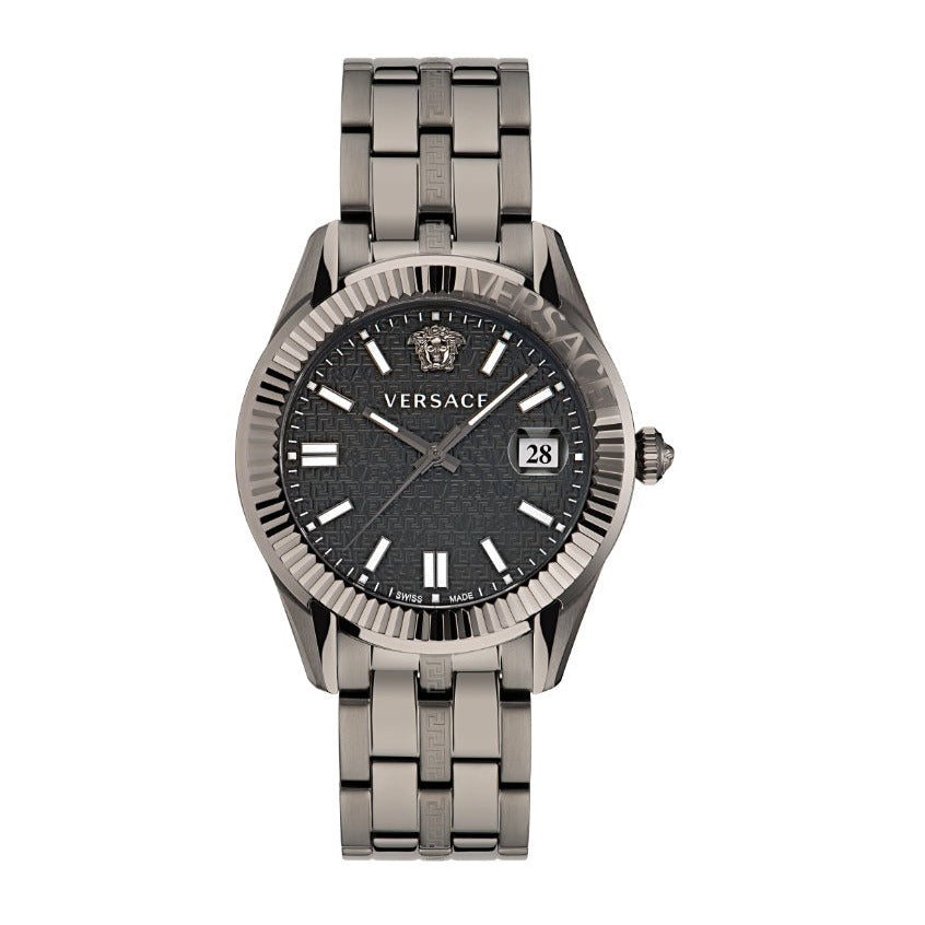 Versace Greca Time Quartz Black Dial Grey Steel Strap Watch for Men - VE3K00622 Buy Now By Versace