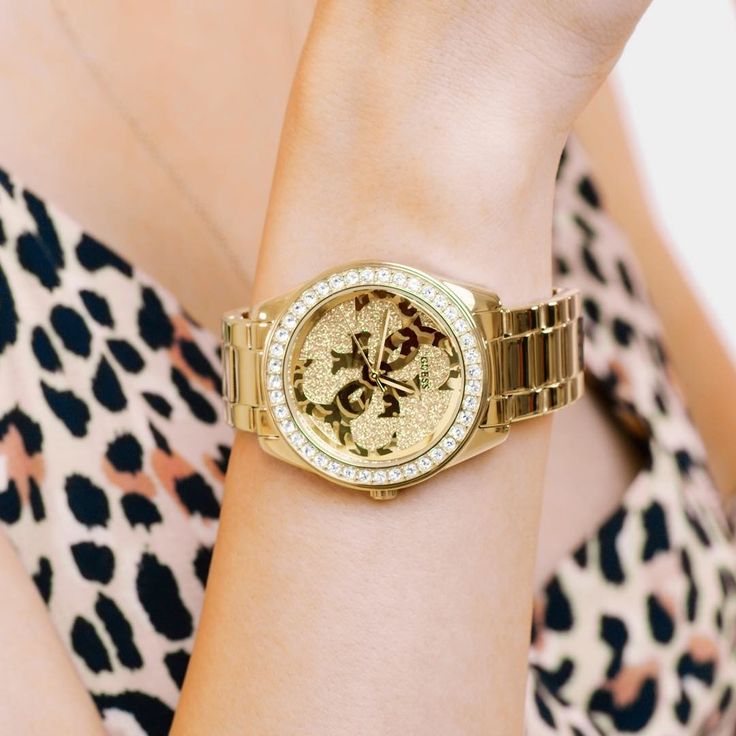 Guess G Twist Diamonds Gold Dial Gold Steel Strap Watch For Women - W1201L2 Buy Now By Guess