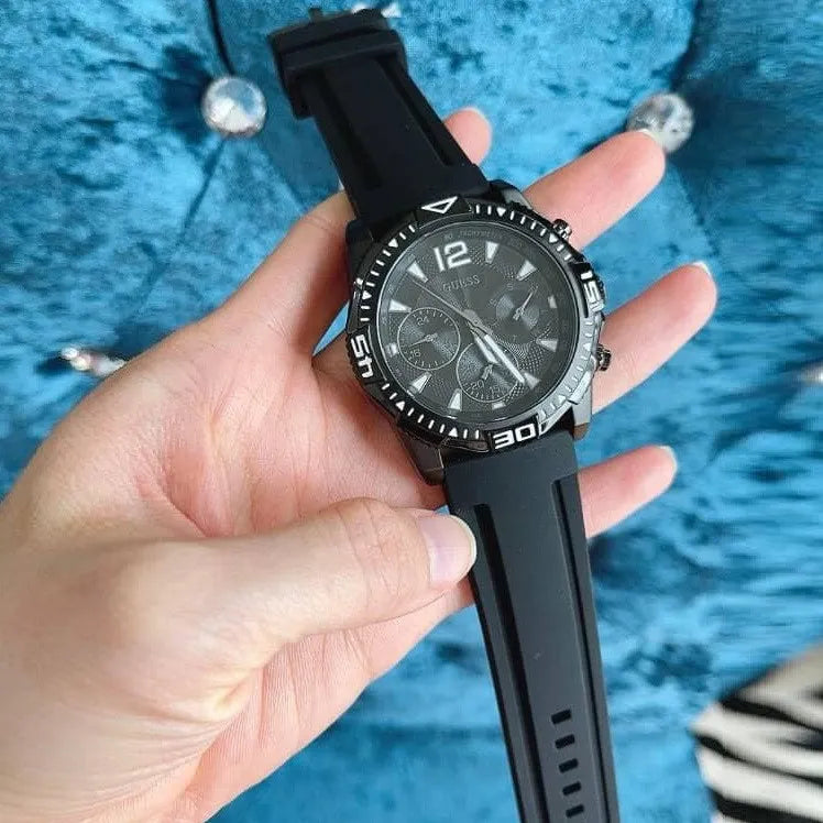 Guess Commander Black Dial Black Rubber Strap Watch for Men - GW0211G3 Buy Now By Guess