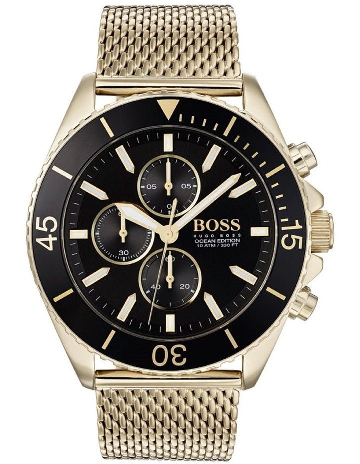 Hugo Boss Ocean Edition Black Dial Gold Mesh Bracelet Watch for Men - 1513703 Buy Now By Hugo Boss