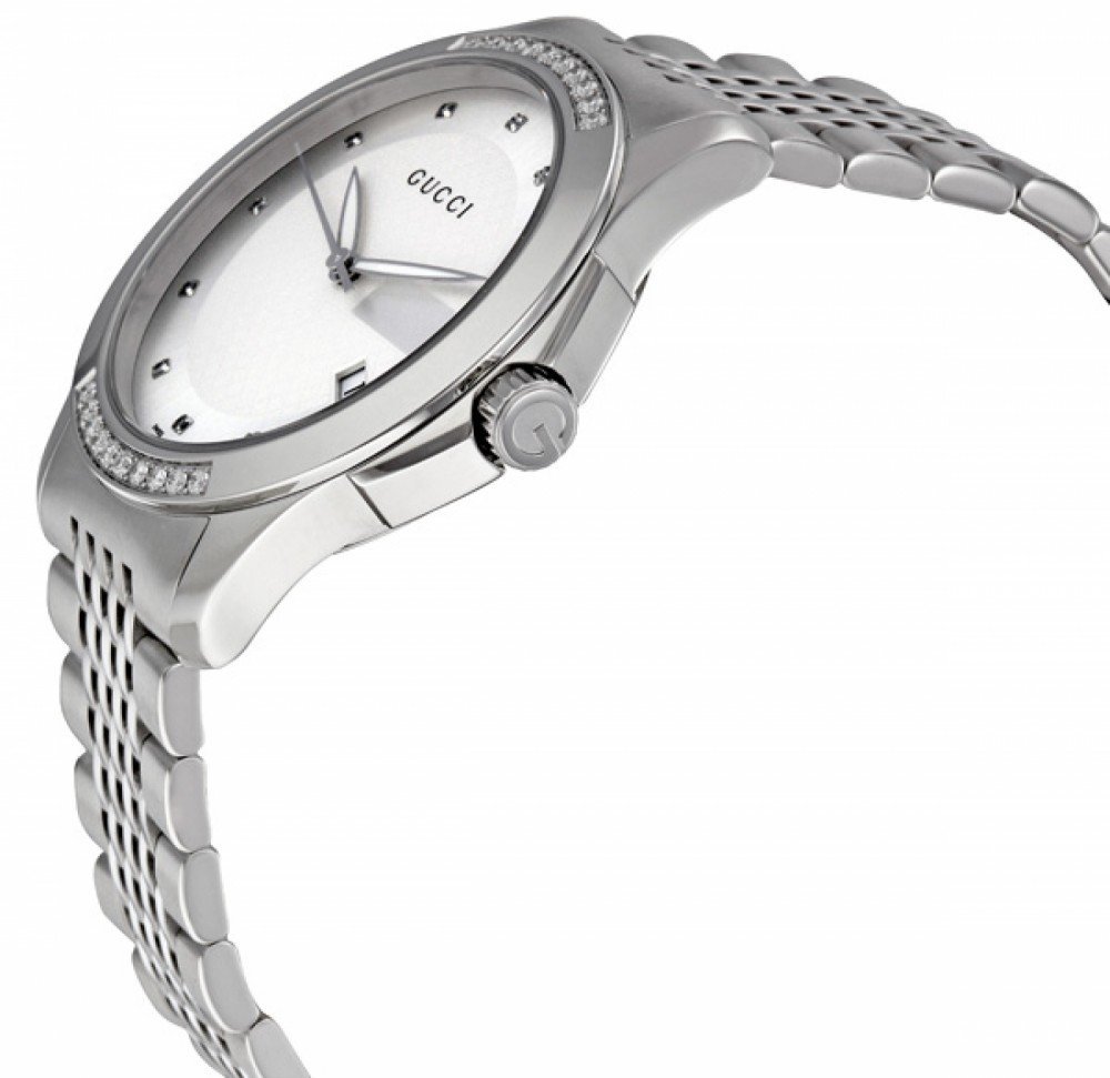 Gucci G Timeless Diamonds Silver Dial Silver Steel Strap Watch For Men - YA126407 Buy Now By Gucci