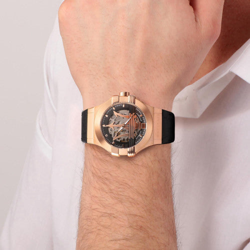 Maserati Potenza Automatic Skeleton Black Dial Black Leather Strap Watch For Men - R8821108039 Buy Now By Maserati