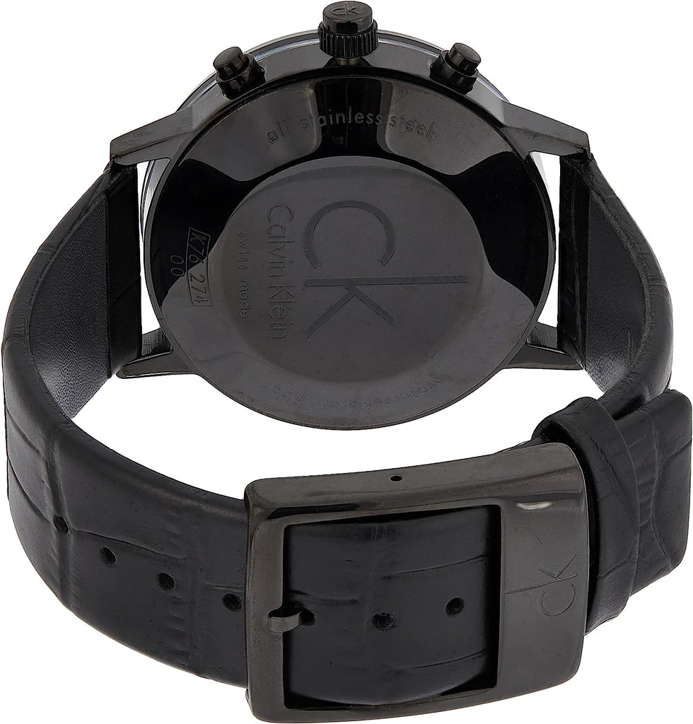 Calvin Klein Post Minimal Chronograph Black Dial Black Leather Strap Watch for Men - K7627401 Buy Now By Calvin Klein