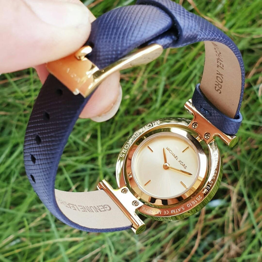 Michael Kors Averi Gold Dial Navy Blue Leather Strap Watch for Women - MK2526 Buy Now By Michael Kors