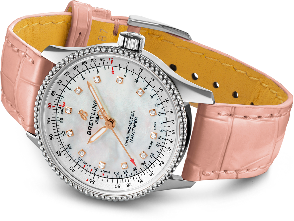 Breitling Navitimer Automatic 35 Mother of Pearl Dial Pink Leather Strap Watch for Women - A17395211A1P3 Buy Now By Breitling