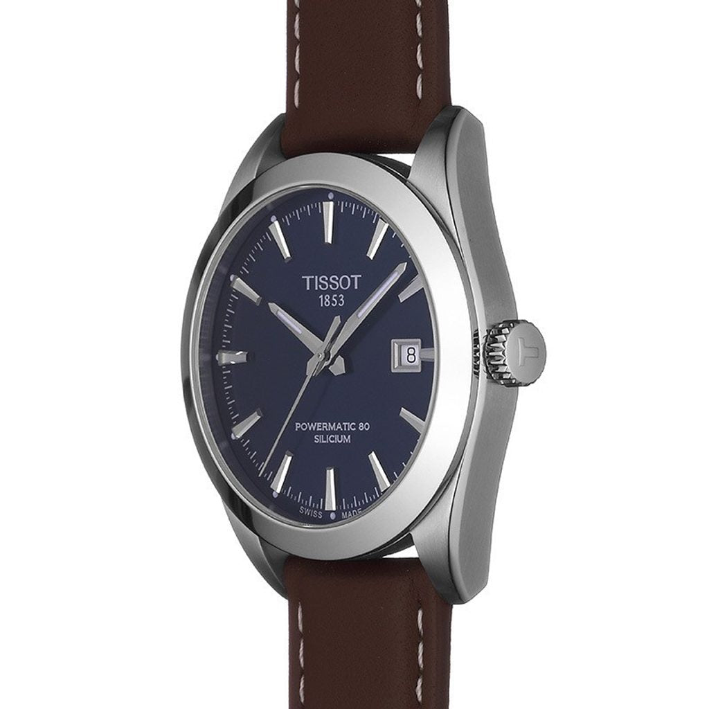 Tissot Gentleman Powermatic 80 Silicium Blue Dial Brown Leather Strap Watch For Men - T127.407.16.041.00 Buy Now By Tissot