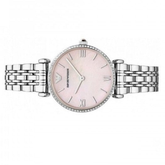 Emporio Armani Classic Gianni T Bar Crystals Pink Dial Silver Steel Strap Watch For Women - AR1781 Buy Now By Emporio Armani