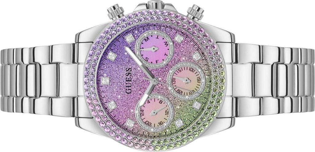 Guess Sol Chronograph Crystals Multicolor Dial Silver Steel Strap Watch For Women - GW0483L1 Buy Now By Guess