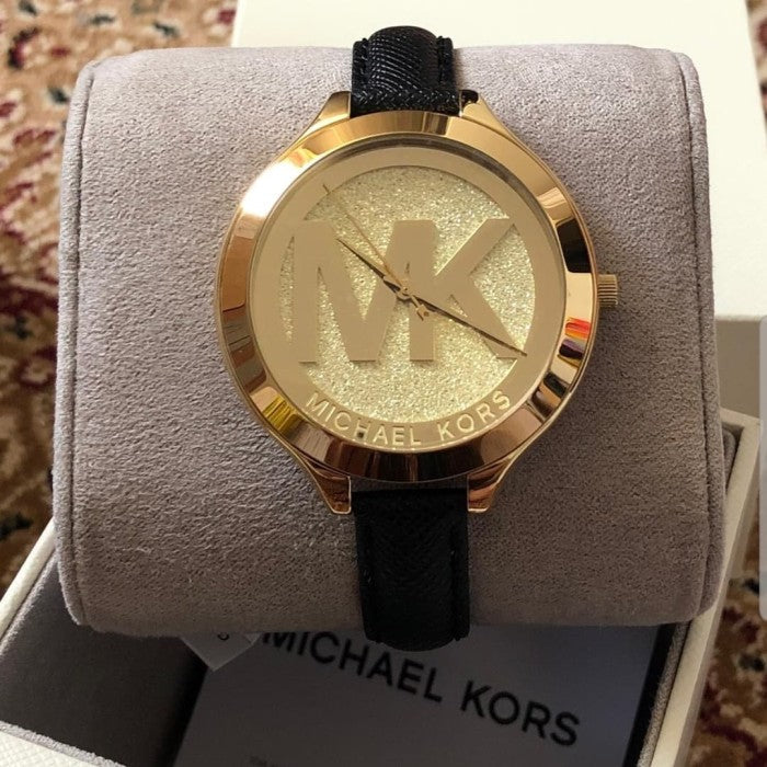 Michael Kors Slim Runway Quartz Gold Dial Black Leather Strap Watch For Women - MK2392 Buy Now By Michael Kors