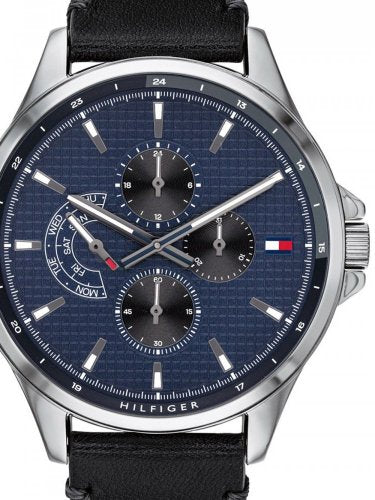 Tommy Hilfiger Shawn Multifunction Quartz Blue Dial Black Leather Strap Watch for Men - 1791616 Buy Now By Tommy Hilfiger