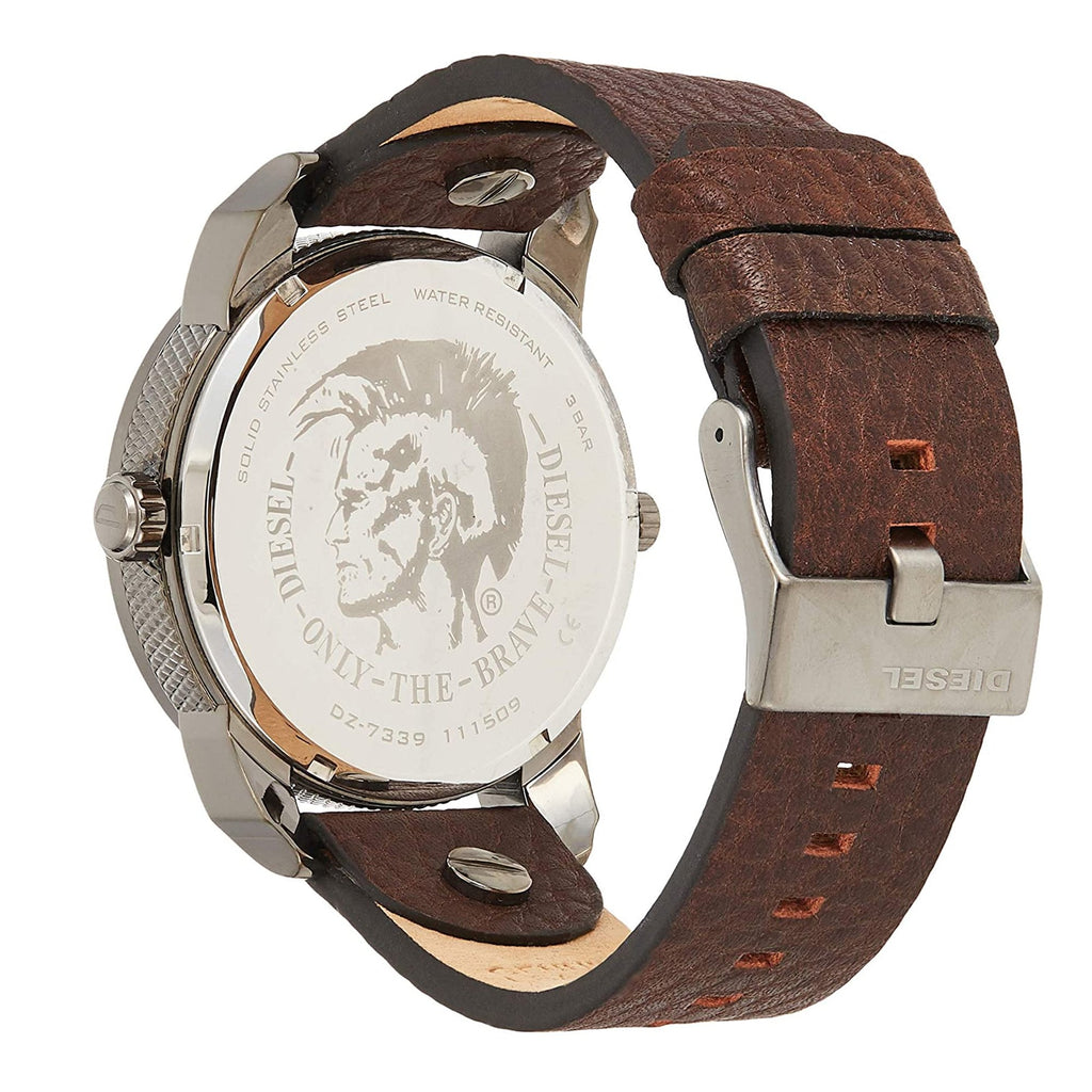 Diesel Mini Daddy Analog Blue Dial Brown Leather Strap Watch For Men - DZ7339 Buy Now By Diesel