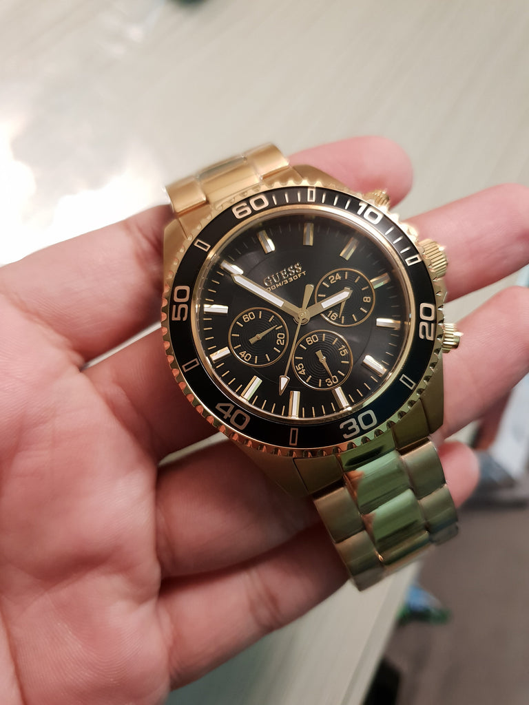 Guess Chaser Chronograph Black Dial Gold Steel Strap Watch for Men - W0170G2 Buy Now By Guess