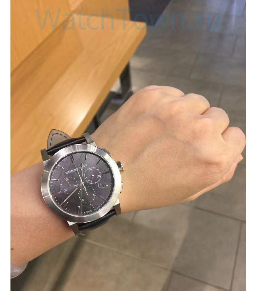 Burberry The City Chronograph Black Dial Black Leather Strap Watch for Men - BU9356 Buy Now By Burberry