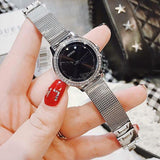 Guess Chelsea Crystals Black Dial Silver Mesh Bracelet Watch For Women - W0647L5 Buy Now By Guess