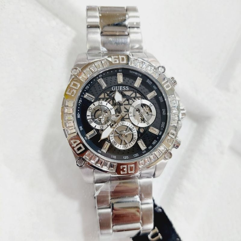 Guess Trophy Chronograph Diamonds Black Dial Silver Steel Strap Watch for Men - GW0390G1 Buy Now By Guess
