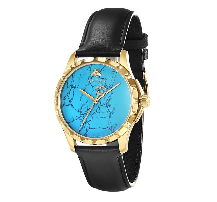 Gucci G Timeless Turquoise Blue Dial Black Leather Strap Watch For Men - YA126462 Buy Now By Gucci